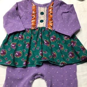 Ricrac Ruffles Purple and Green Romper sz 6/9M